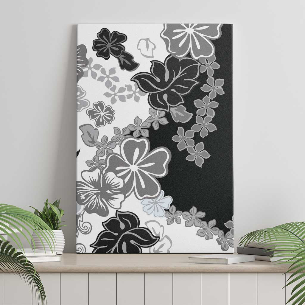 Gray Scale Hibiscus Plumeria Floral Canvas Wall Art LT01 - Polynesian Pride