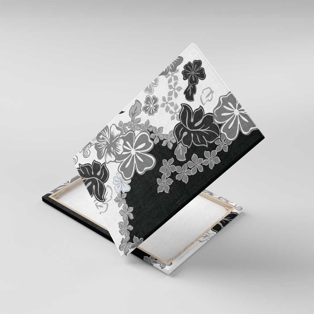 Gray Scale Hibiscus Plumeria Floral Canvas Wall Art LT01 With Frame Black - Polynesian Pride