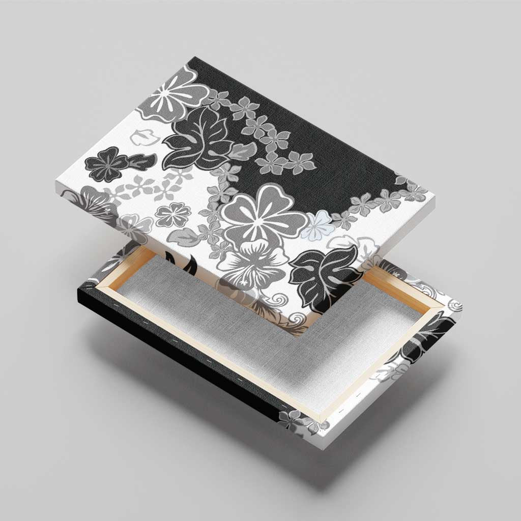 Gray Scale Hibiscus Plumeria Floral Canvas Wall Art LT01 - Polynesian Pride