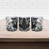 Gray Scale Hibiscus Plumeria Floral Ceramic Mug LT01 - Polynesian Pride