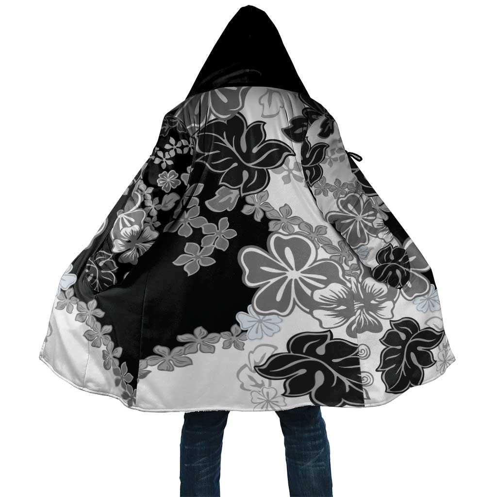 Gray Scale Hibiscus Plumeria Floral Cloak LT01 Unisex Black - Polynesian Pride