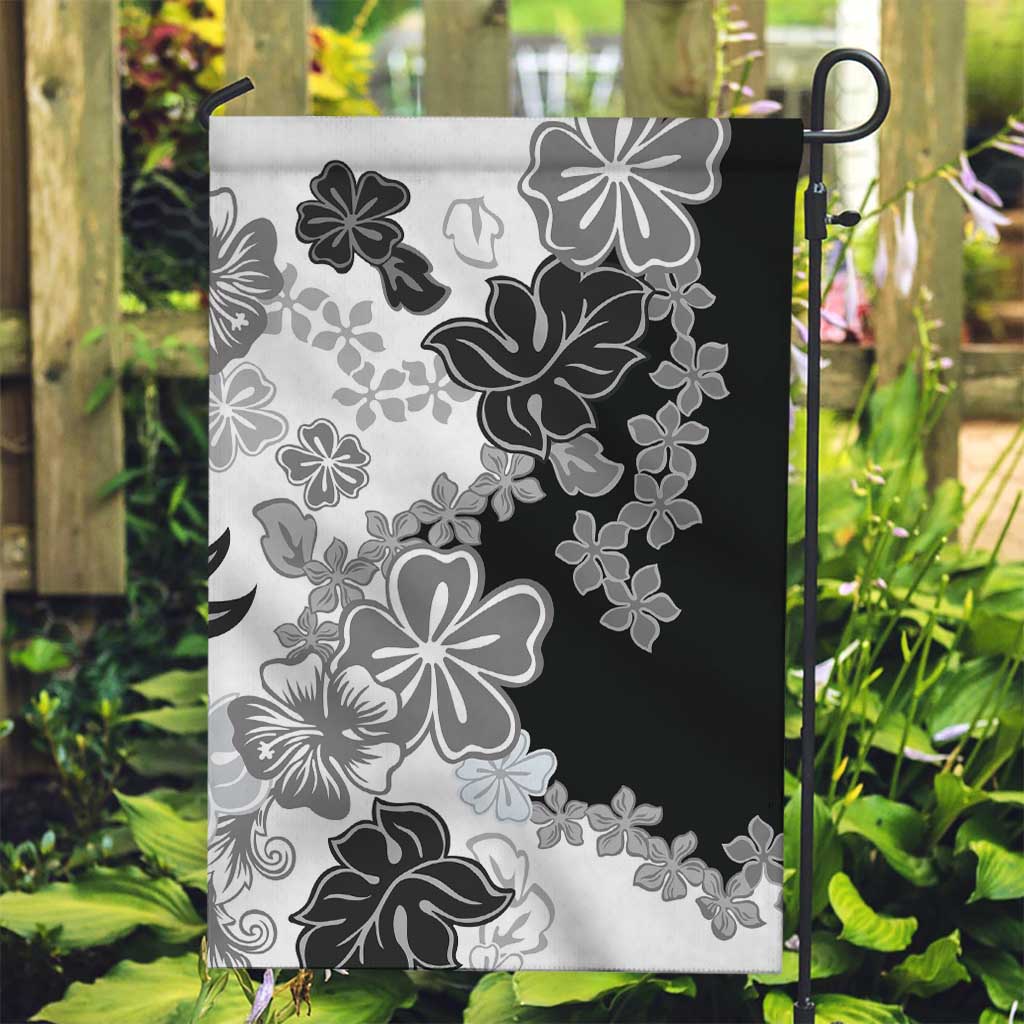 Gray Scale Hibiscus Plumeria Floral Garden Flag LT01 Garden Flag Black - Polynesian Pride