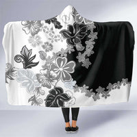 Gray Scale Hibiscus Plumeria Floral Hooded Blanket LT01 One Size Black - Polynesian Pride
