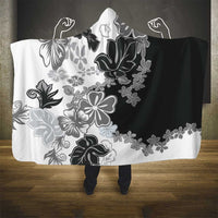 Gray Scale Hibiscus Plumeria Floral Hooded Blanket LT01 - Polynesian Pride