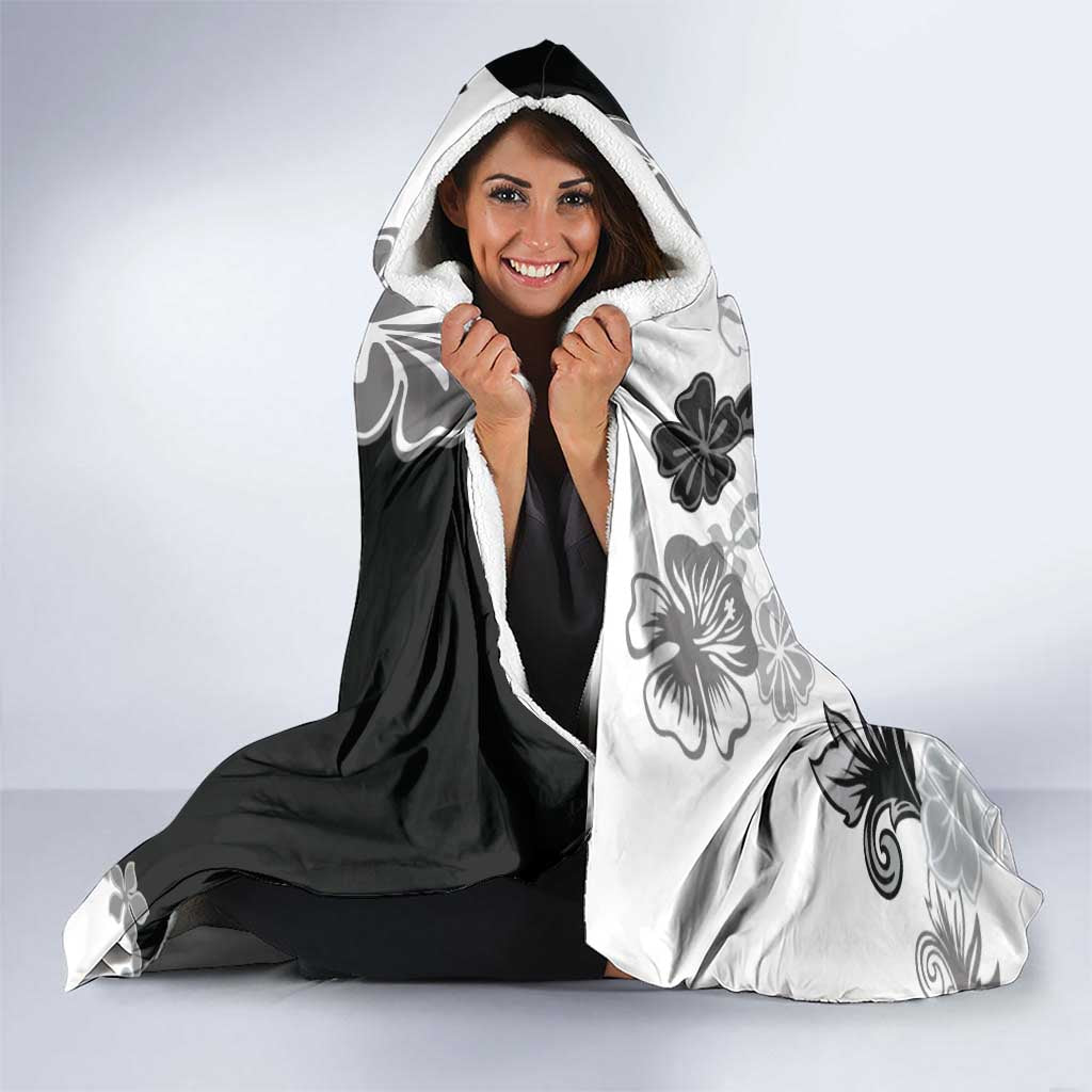 Gray Scale Hibiscus Plumeria Floral Hooded Blanket LT01 - Polynesian Pride