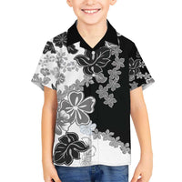 Gray Scale Hibiscus Plumeria Floral Kid Hawaiian Shirt LT01 Kid Black - Polynesian Pride