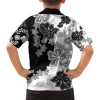 Gray Scale Hibiscus Plumeria Floral Kid Hawaiian Shirt LT01 - Polynesian Pride