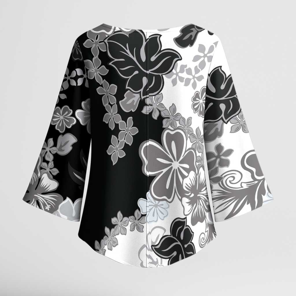 Gray Scale Hibiscus Plumeria Floral Kimono Sleeve Blouse LT01 - Polynesian Pride