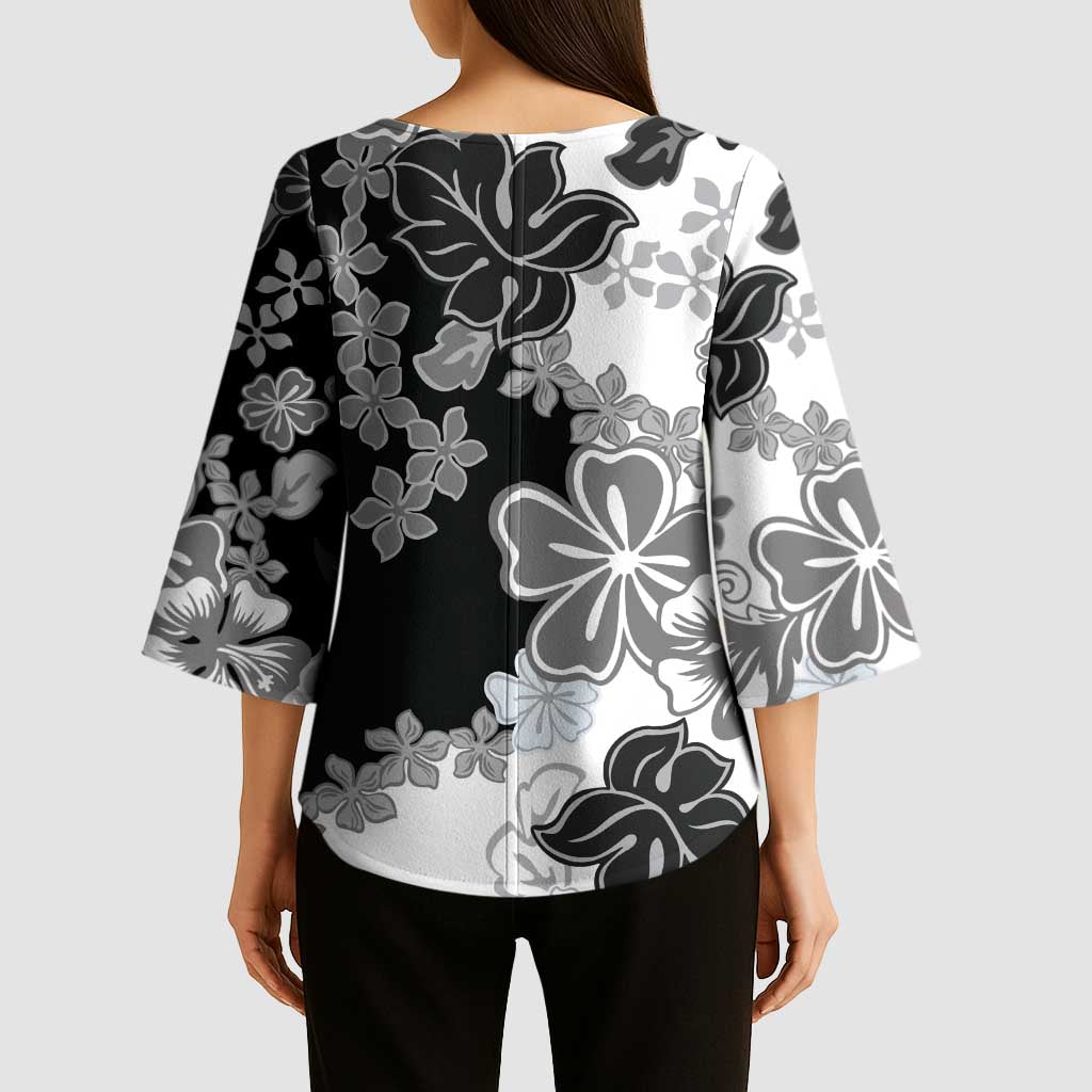 Gray Scale Hibiscus Plumeria Floral Kimono Sleeve Blouse LT01 - Polynesian Pride