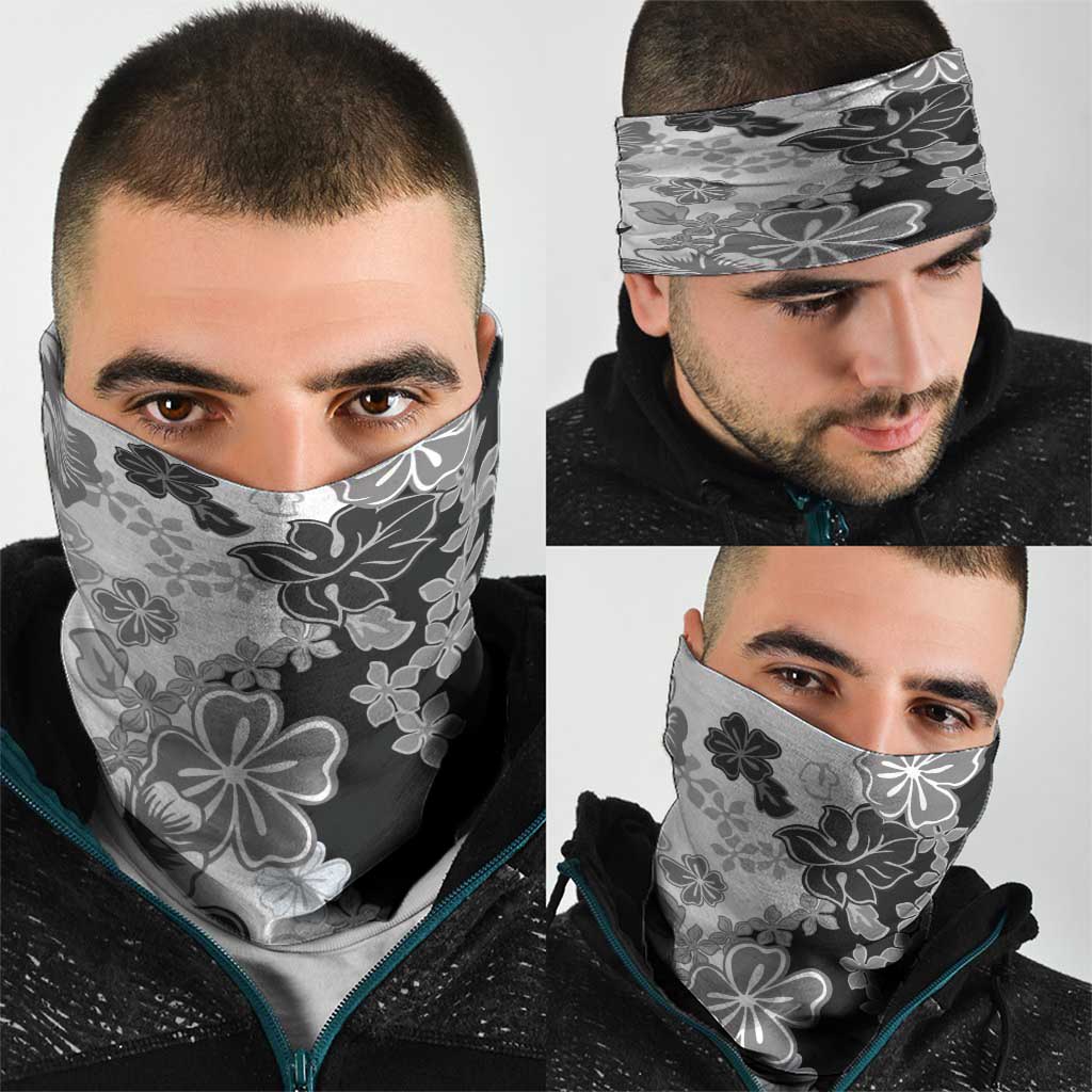 Gray Scale Hibiscus Plumeria Floral Neck Gaiter LT01 - Polynesian Pride