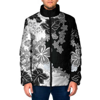 Gray Scale Hibiscus Plumeria Floral Padded Jacket LT01 Black - Polynesian Pride