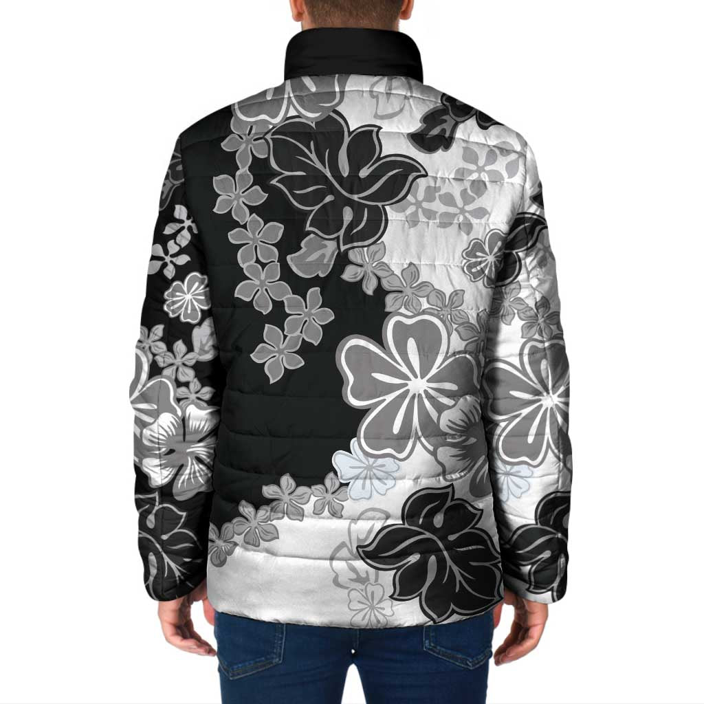 Gray Scale Hibiscus Plumeria Floral Padded Jacket LT01 - Polynesian Pride