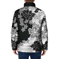 Gray Scale Hibiscus Plumeria Floral Padded Jacket LT01 - Polynesian Pride
