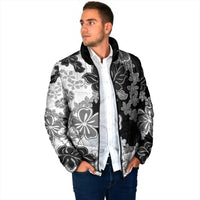 Gray Scale Hibiscus Plumeria Floral Padded Jacket LT01 - Polynesian Pride