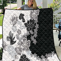 Gray Scale Hibiscus Plumeria Floral Quilt LT01 Black - Polynesian Pride