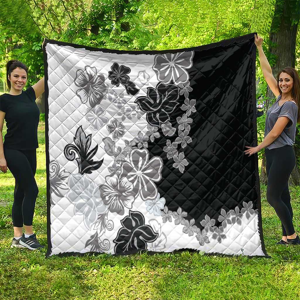 Gray Scale Hibiscus Plumeria Floral Quilt LT01 - Polynesian Pride