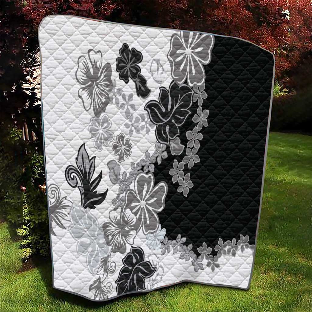 Gray Scale Hibiscus Plumeria Floral Quilt LT01 - Polynesian Pride