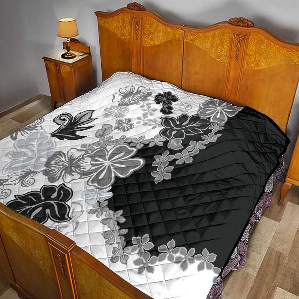 Gray Scale Hibiscus Plumeria Floral Quilt LT01 - Polynesian Pride