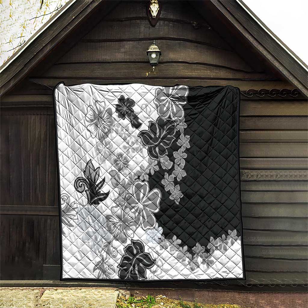 Gray Scale Hibiscus Plumeria Floral Quilt LT01 - Polynesian Pride