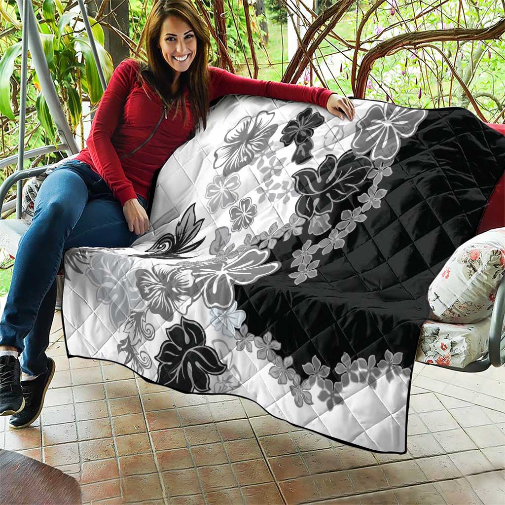 Gray Scale Hibiscus Plumeria Floral Quilt LT01 - Polynesian Pride