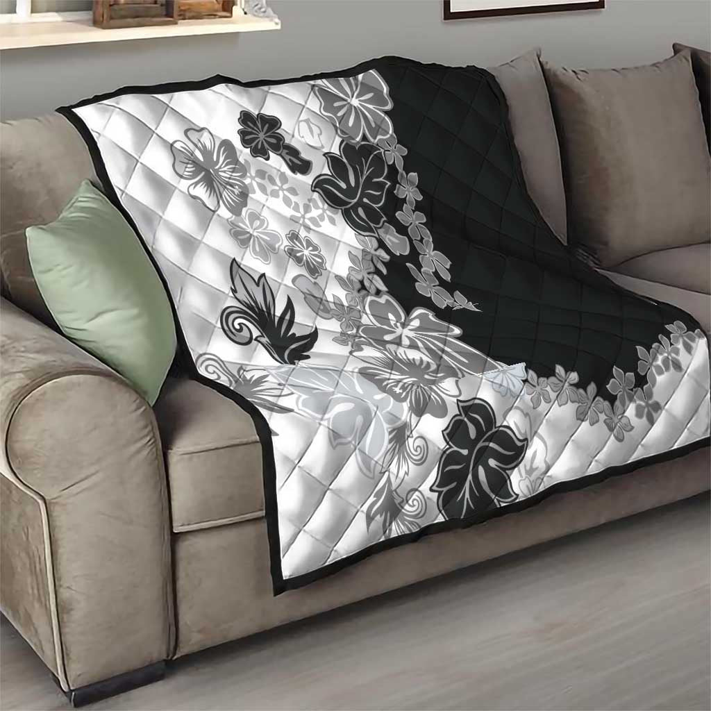 Gray Scale Hibiscus Plumeria Floral Quilt LT01 - Polynesian Pride