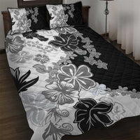 Gray Scale Hibiscus Plumeria Floral Quilt Bed Set LT01 Black - Polynesian Pride