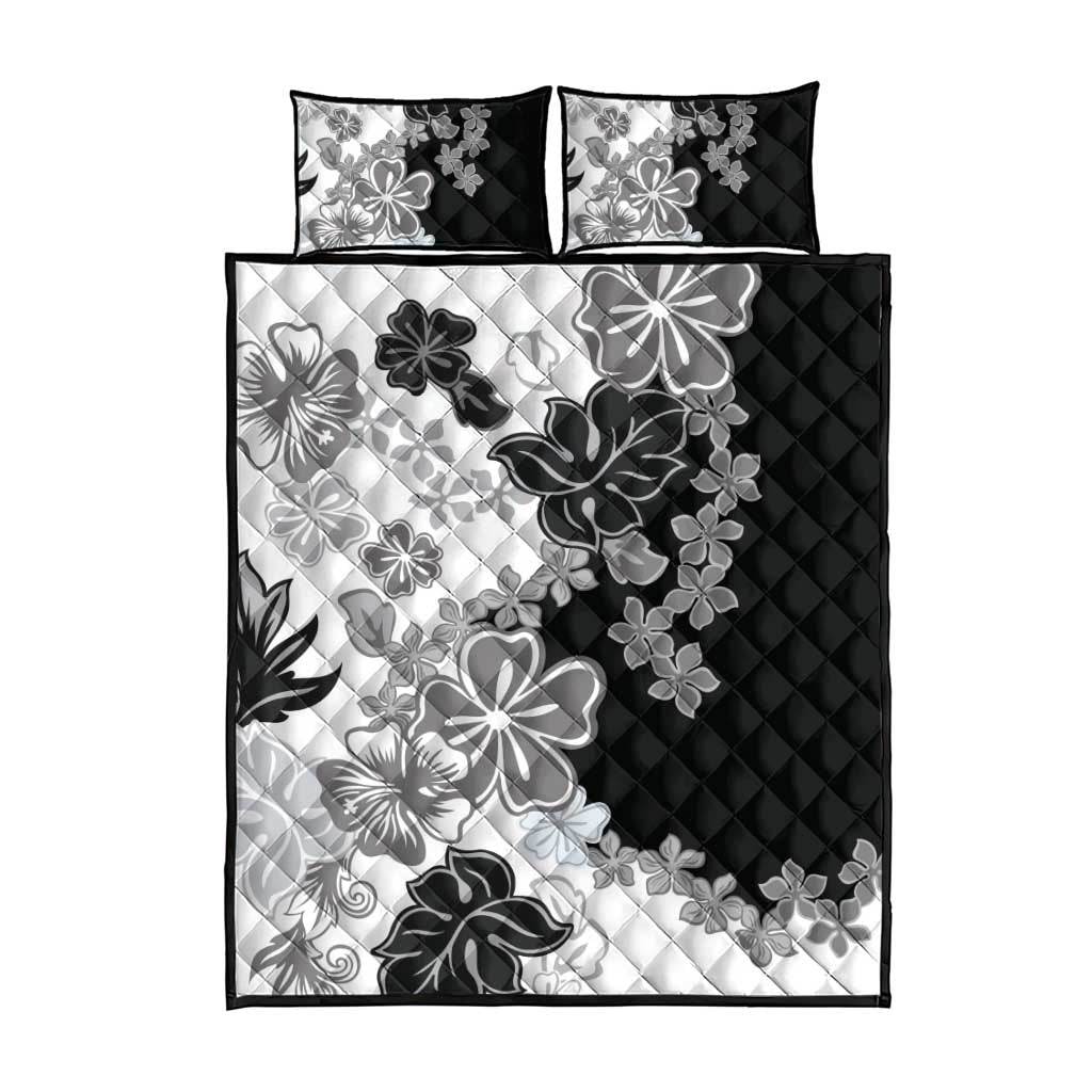Gray Scale Hibiscus Plumeria Floral Quilt Bed Set LT01 - Polynesian Pride