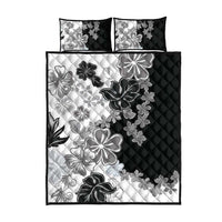 Gray Scale Hibiscus Plumeria Floral Quilt Bed Set LT01 - Polynesian Pride