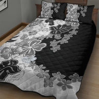 Gray Scale Hibiscus Plumeria Floral Quilt Bed Set LT01 - Polynesian Pride