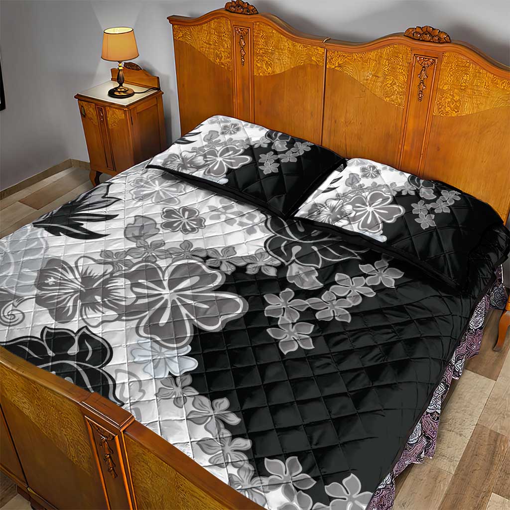 Gray Scale Hibiscus Plumeria Floral Quilt Bed Set LT01 - Polynesian Pride