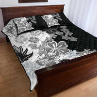 Gray Scale Hibiscus Plumeria Floral Quilt Bed Set LT01 - Polynesian Pride