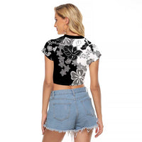 Gray Scale Hibiscus Plumeria Floral Raglan Cropped T Shirt LT01 - Polynesian Pride