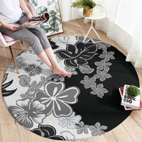 Gray Scale Hibiscus Plumeria Floral Round Carpet LT01 - Polynesian Pride