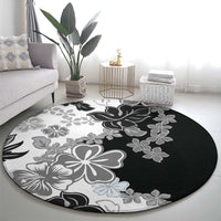 Gray Scale Hibiscus Plumeria Floral Round Carpet LT01 - Polynesian Pride