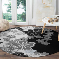 Gray Scale Hibiscus Plumeria Floral Round Carpet LT01 - Polynesian Pride