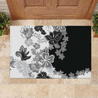 Gray Scale Hibiscus Plumeria Floral Rubber Doormat LT01 Black - Polynesian Pride