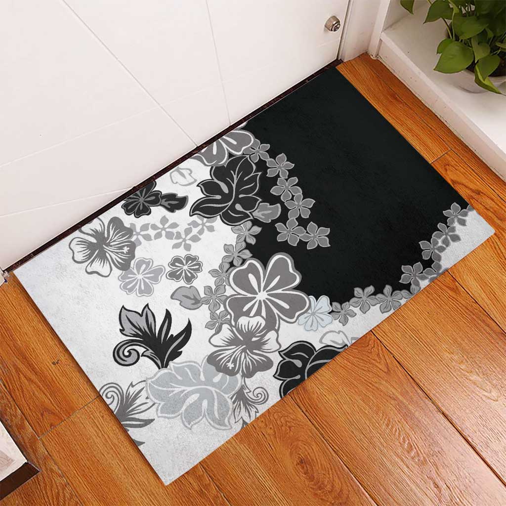 Gray Scale Hibiscus Plumeria Floral Rubber Doormat LT01 - Polynesian Pride