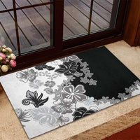 Gray Scale Hibiscus Plumeria Floral Rubber Doormat LT01 - Polynesian Pride