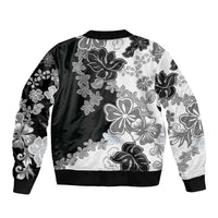 Gray Scale Hibiscus Plumeria Floral Sleeve Zip Bomber Jacket LT01 - Polynesian Pride