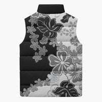 Gray Scale Hibiscus Plumeria Floral Sleeveless Puffer Jacket LT01 - Polynesian Pride