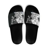 Gray Scale Hibiscus Plumeria Floral Slide Sandals LT01 Black - Polynesian Pride
