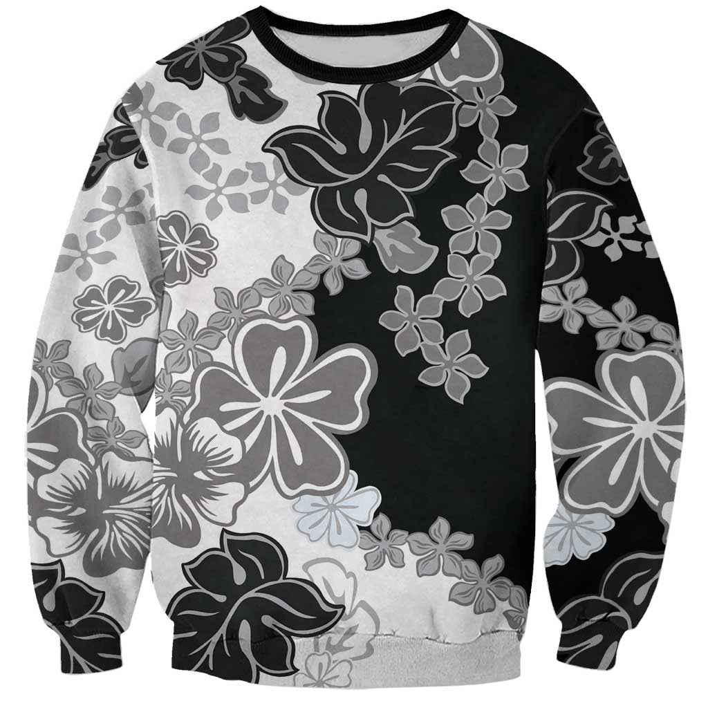 Gray Scale Hibiscus Plumeria Floral Sweatshirt LT01 Unisex Black - Polynesian Pride