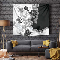 Gray Scale Hibiscus Plumeria Floral Tapestry LT01 Black - Polynesian Pride