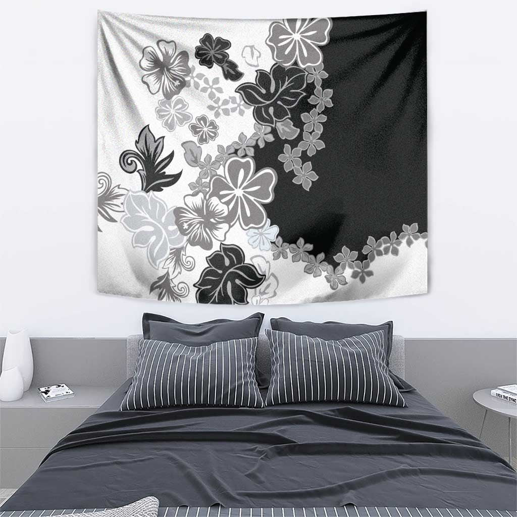 Gray Scale Hibiscus Plumeria Floral Tapestry LT01 - Polynesian Pride