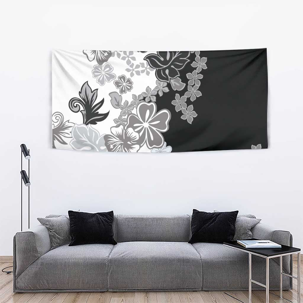 Gray Scale Hibiscus Plumeria Floral Tapestry LT01 - Polynesian Pride
