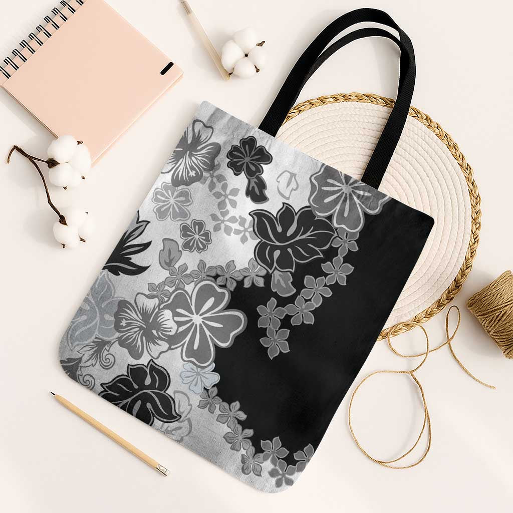 Gray Scale Hibiscus Plumeria Floral Tote Bag LT01 One Size Black - Polynesian Pride