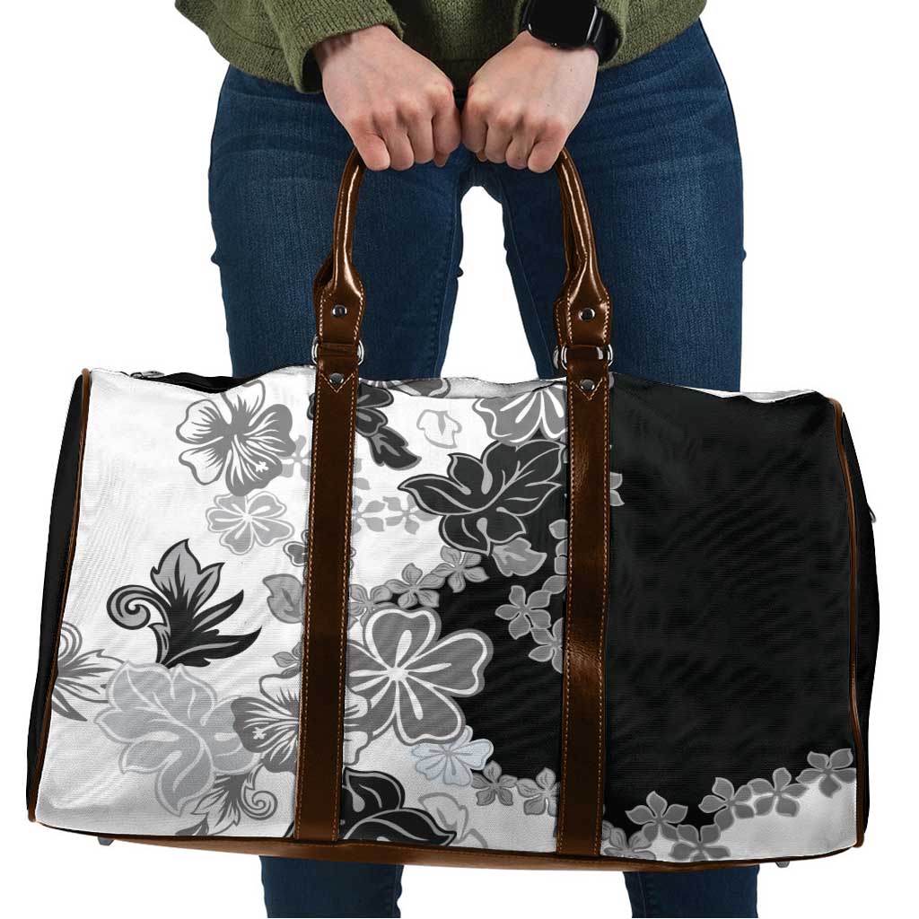 Gray Scale Hibiscus Plumeria Floral Travel Bag LT01 Black - Polynesian Pride