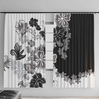 Gray Scale Hibiscus Plumeria Floral Window Curtain LT01 With Hooks Black - Polynesian Pride