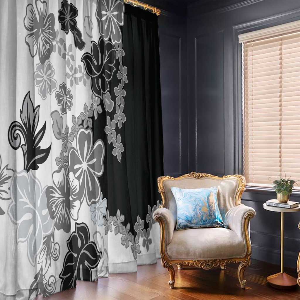 Gray Scale Hibiscus Plumeria Floral Window Curtain LT01 - Polynesian Pride