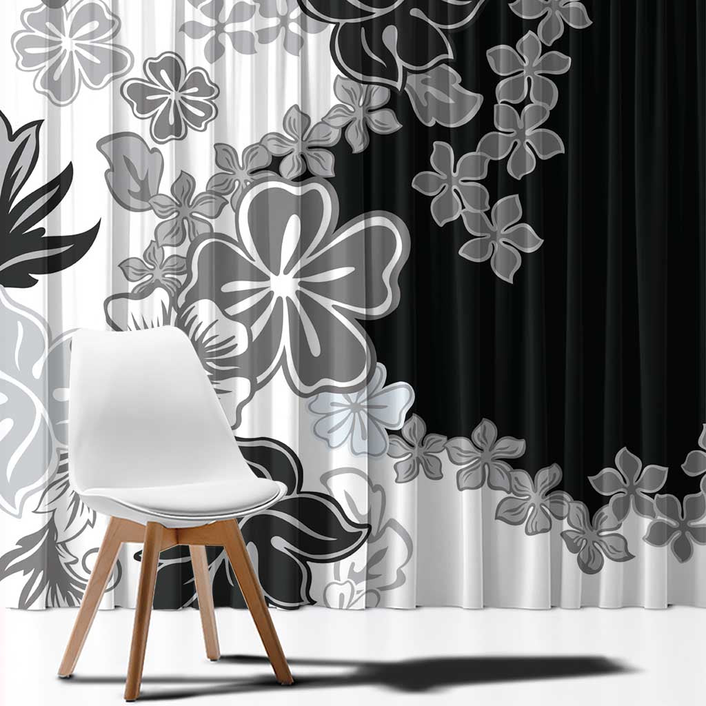 Gray Scale Hibiscus Plumeria Floral Window Curtain LT01 - Polynesian Pride